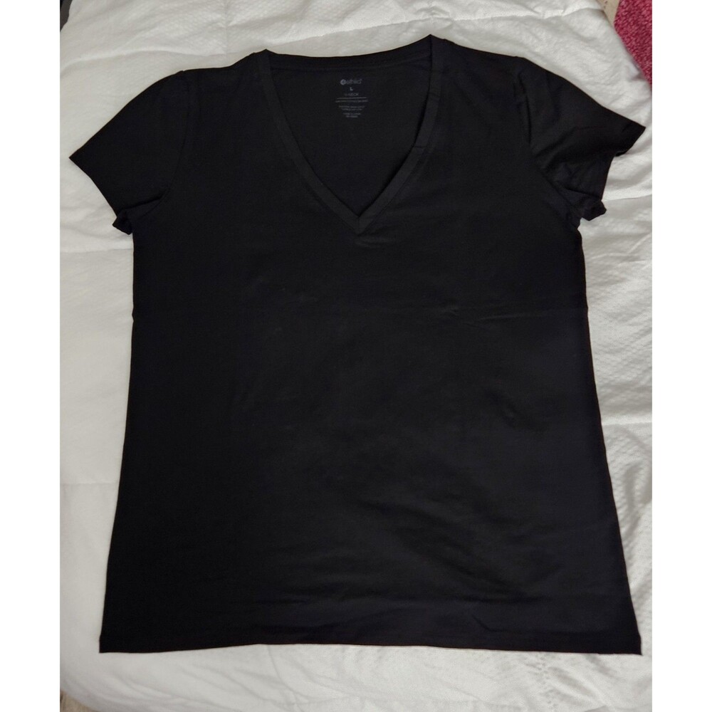 Slim Fit T-Shirt V Neck Tee Black Womens Size L Large Ethika Pima Cotton Stretch